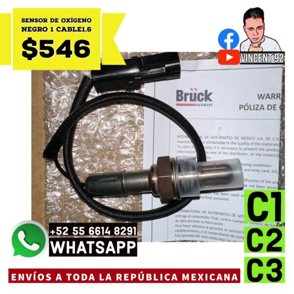 Sensor de Oxigeno Negro 1 Cable 1.6