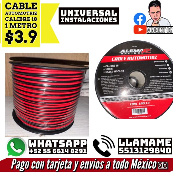 Cable Automotriz Calibre 18 1m